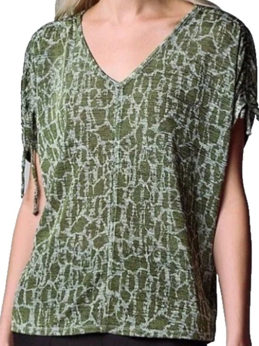 Simply Vera Vera Wang Olive Patterned V-Neck Tunic Top Large